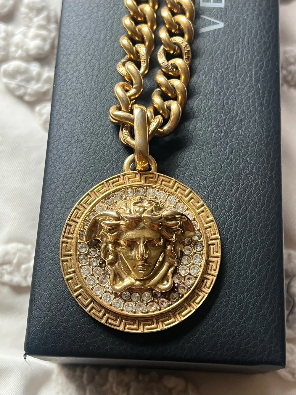 Versace Gold Medusa Crystal-Accented Curb Chain Necklace
